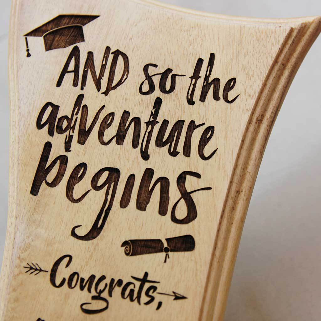 Graduation Gifts: And So Then Adventure Begins Award Trophy. The best graduating gifts are these custom trophies engraved with a name and year of graduation.