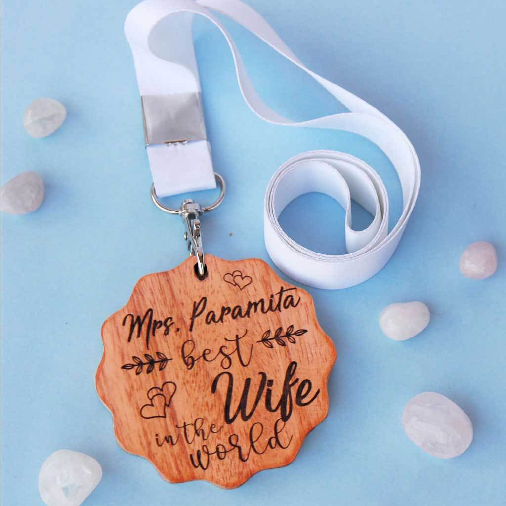 Best Wife In The World Wooden Medal. This is the best anniversary gift for wife. This custom medal makes the most romantic gifts for her.