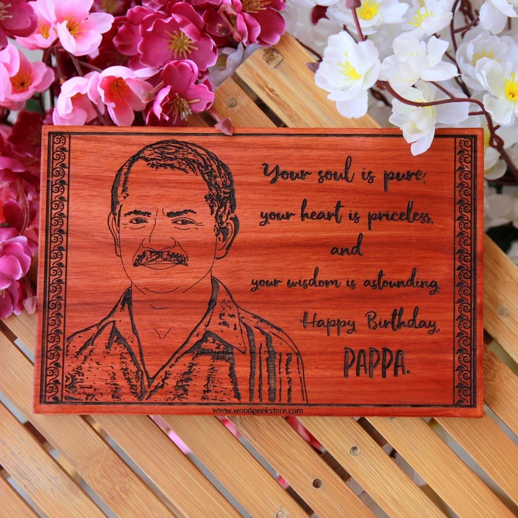 Happy Birthday Pappa Custom Engraved Wooden Frame for Dad