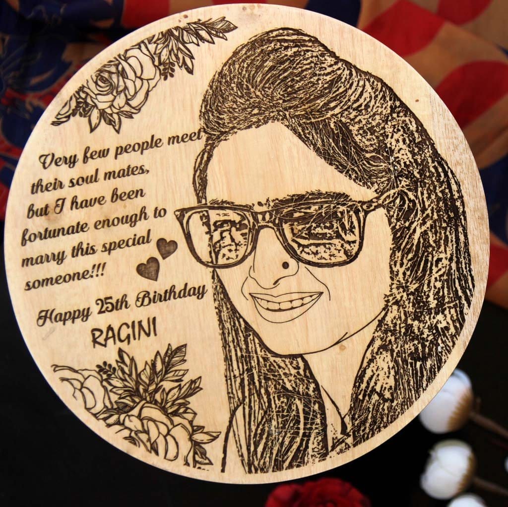 Wood Engraved Photo & Birthday Wishes For Soulmate