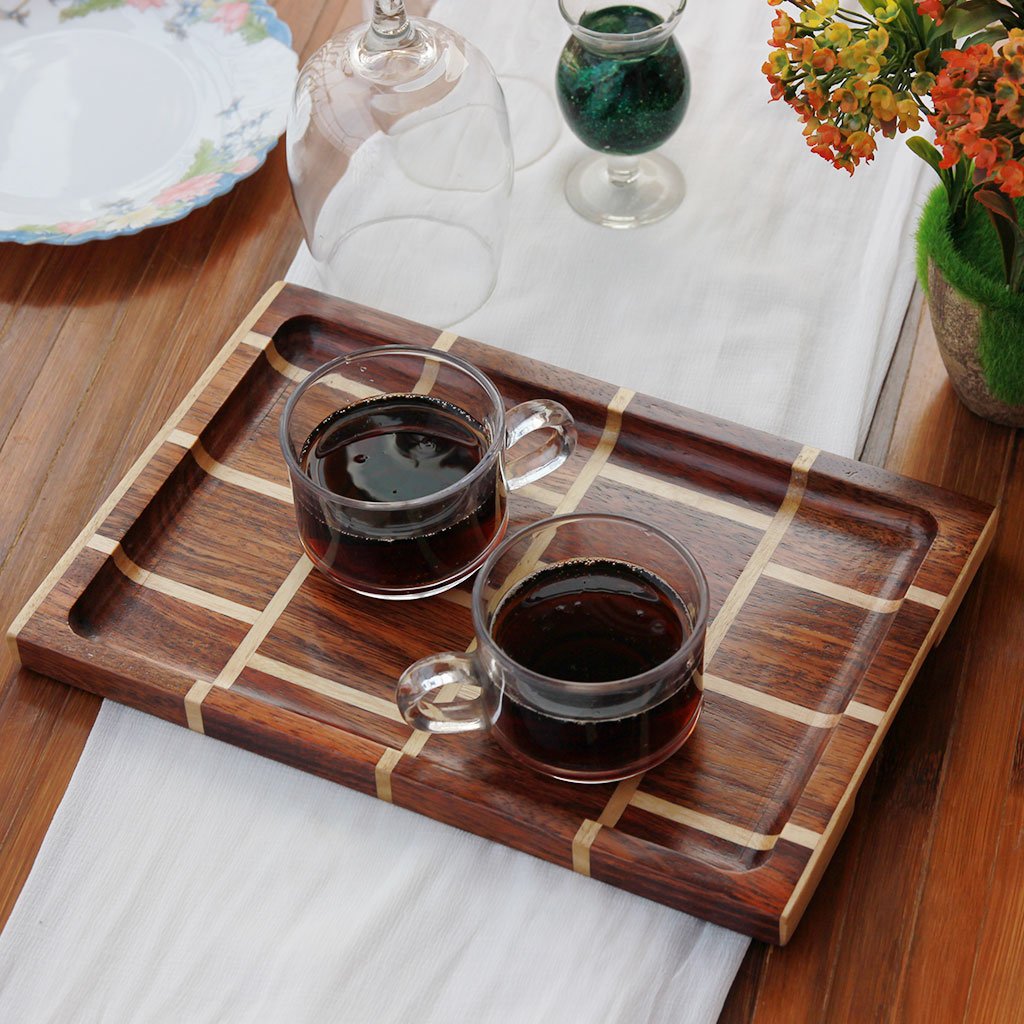 Brick Pattern Wooden Tray - Wooden Serving Tray - Coffee Serving Tray - Bar & Cocktail Tray - Wooden Tea Tray - Wooden Food Trays - Small Wooden Tray - Decorative Wooden Serving Trays - Bed Serving Tray - Large Serving Tray - Rectangular Serving Tray - Kitchen Decor - Wooden Kitchen Accessories - Woodgeek Store