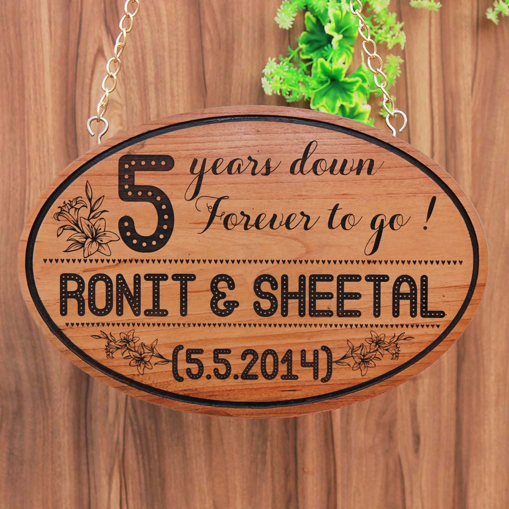 Happy Anniversary Sign - 5 Years Down Forever To Go Anniversary Plaque - Large Hanging Sign - This Engraved Wooden Plaque Makes One Of The Best Anniversary Gifts - This Wood Engraved Photo Makes A Perfect Personalized Gift