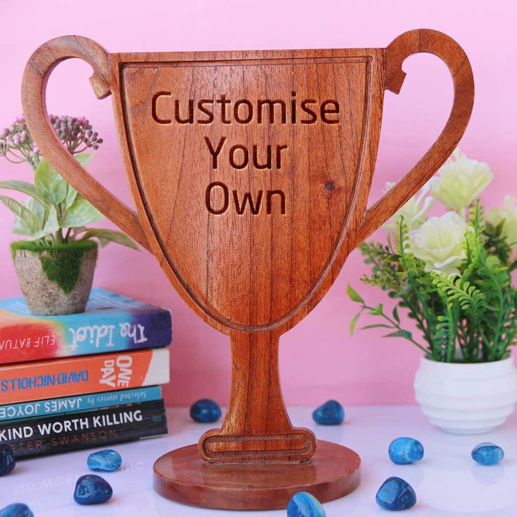 Customise Your Own Wooden Trophies & Awards. Create Your Own Custom Trophies. Make Your Own Football Trophy, Badminton Trophy or Other Sports Awards, Best Employee Award or Other Employee Appreciation Awards, Funny Awards and Trophies