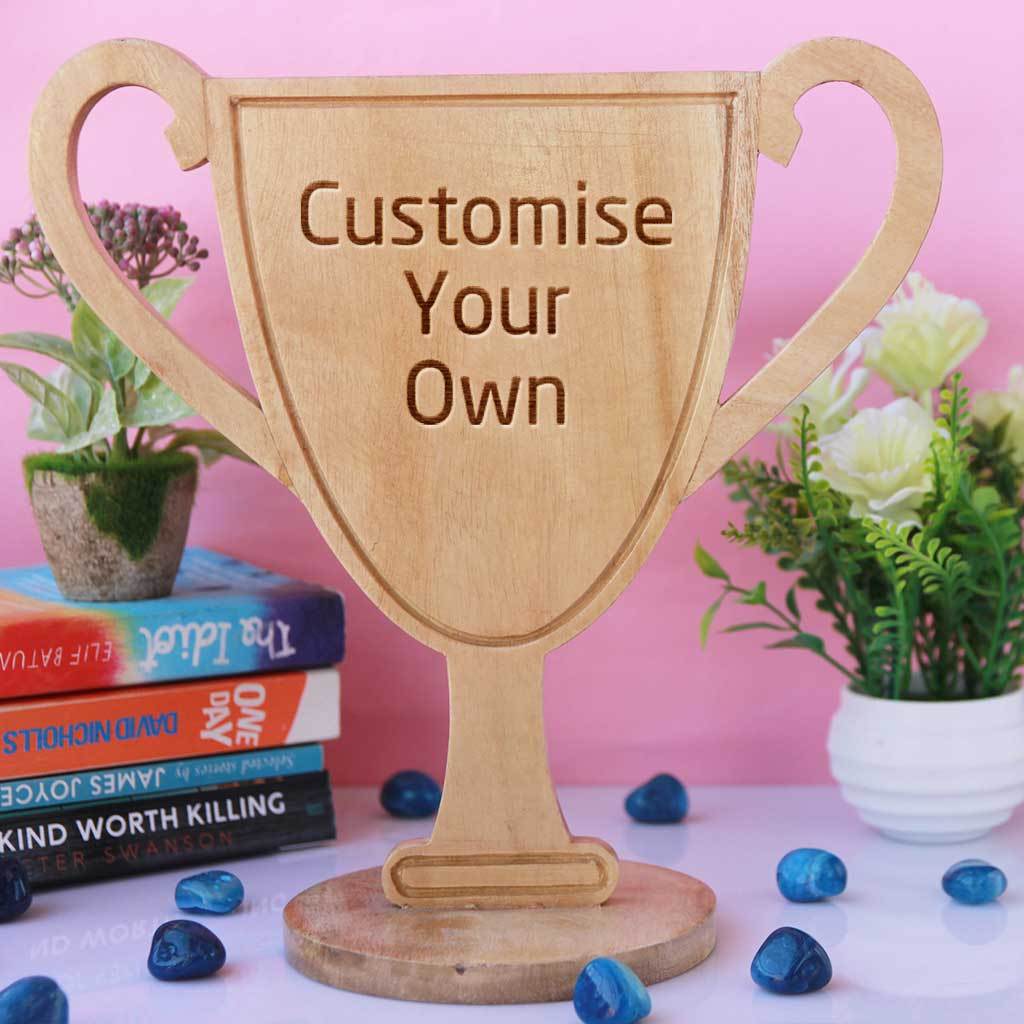 Customise Your Own Wooden Trophies & Awards. Create Your Own Custom Trophies. Make Your Own Football Trophy, Badminton Trophy or Other Sports Awards, Best Employee Award or Other Employee Appreciation Awards, Funny Awards and Trophies