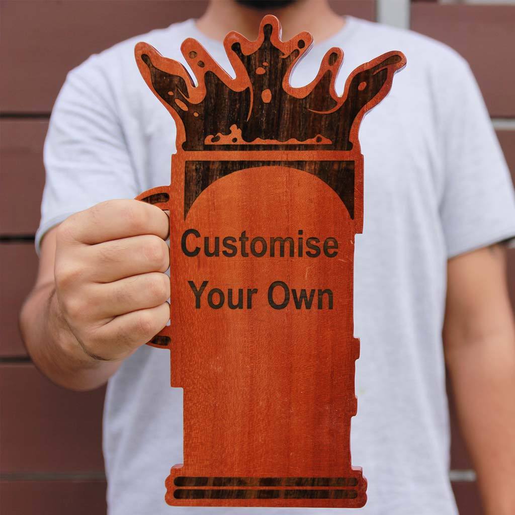 Customize Your Own Wooden Beer Plaque.  Create Your Own Custom Trophies. Make Your Own Football Trophy, Badminton Trophy or Other Sports Awards, Best Employee Award or Other Employee Appreciation Awards, Funny Awards and Trophies Online From The Woodgeek Store.