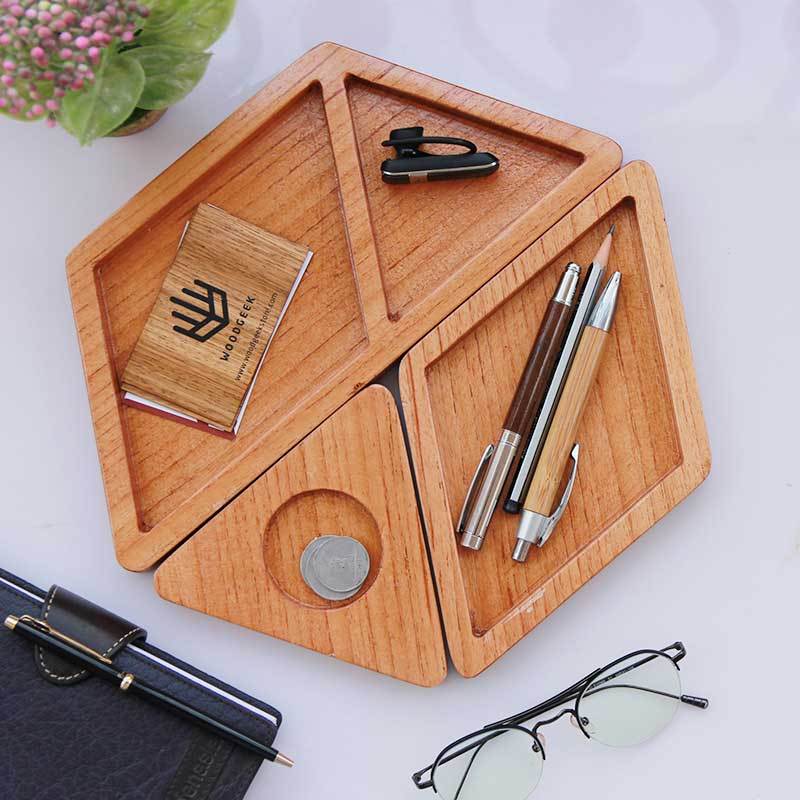 A Wooden Desk Organizer To Decorate Your Office Desk. This Three Piece Desk Organizer Makes Great Office Desk Accessories. These Office Accessories Are Great Gifts For Employees and Colleagues