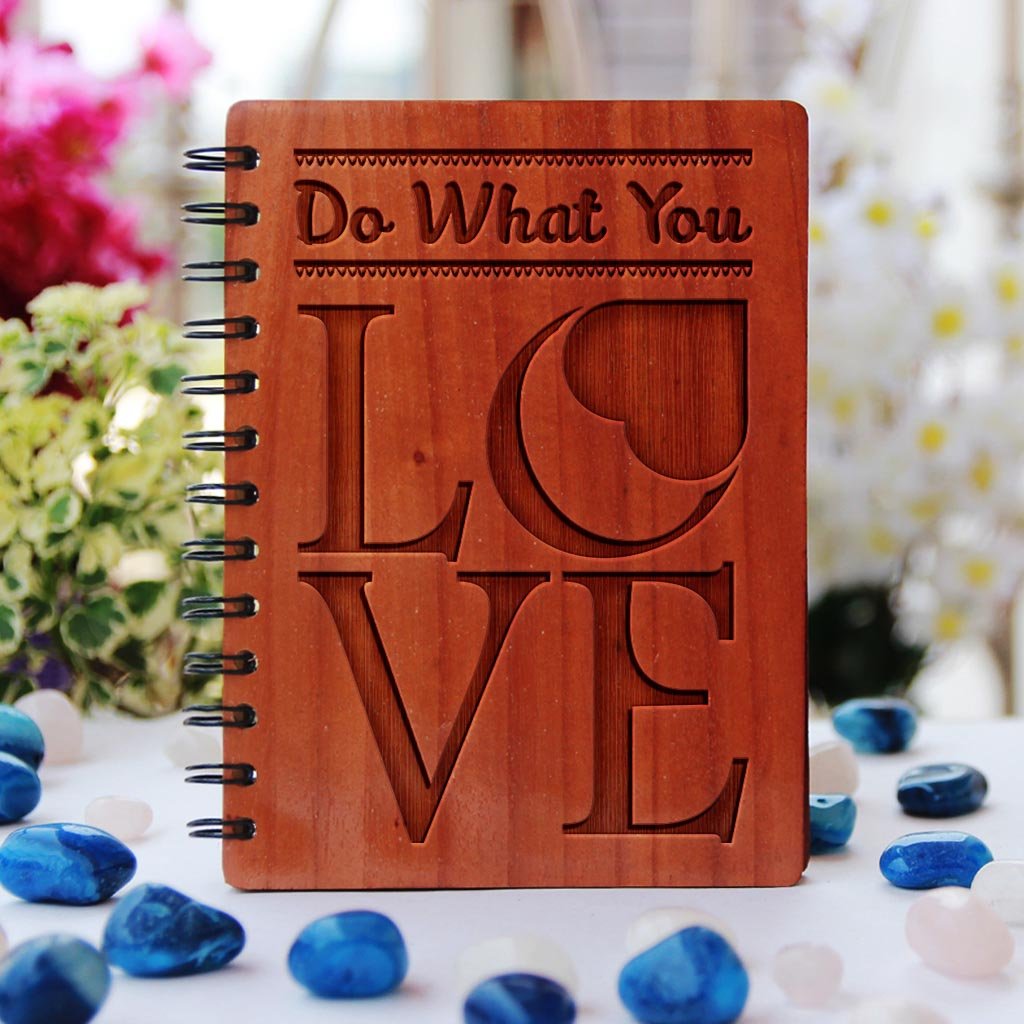 Do What You Love Wooden Notebook. Buy Inspirational Quote Spiral Notebook. Buy Personalized Diary Online - Woodgeek Store