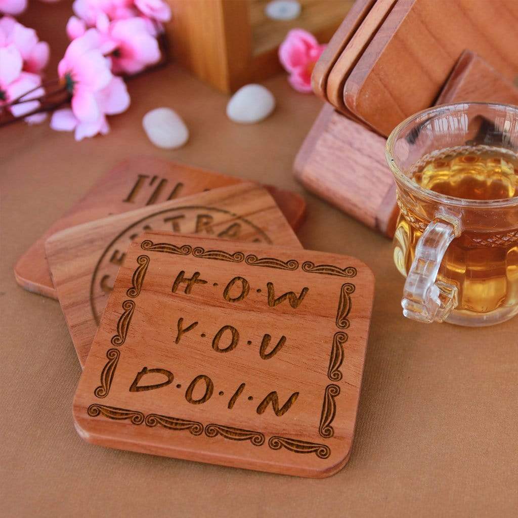 F.R.I.E.N.D.S Coasters. This Wooden Coaster Set With Holder Makes Great Gifts For Friends Fans. These wooden coasters can be used as a Tea coaster or coffee coaster.