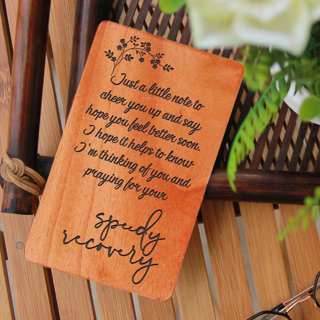 Get Well Soon Card. A Set Of Personalized Wooden Cards Engraved With Get Well Soon Wishes. Get well soon mom, get well soon friend, get well soon dad or get well soon funny wishes engraved on greeting cards