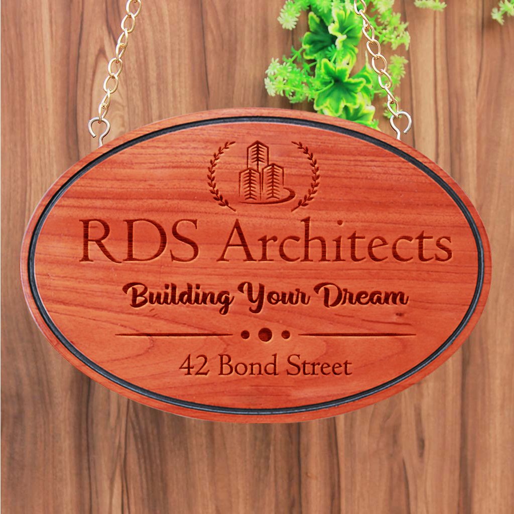 Architect Name Plate. These Custom Name Plates Are Hanging Signs For Architectural Firms. This Business Sign and Office Name Plate Is A Great Gift For Architects.