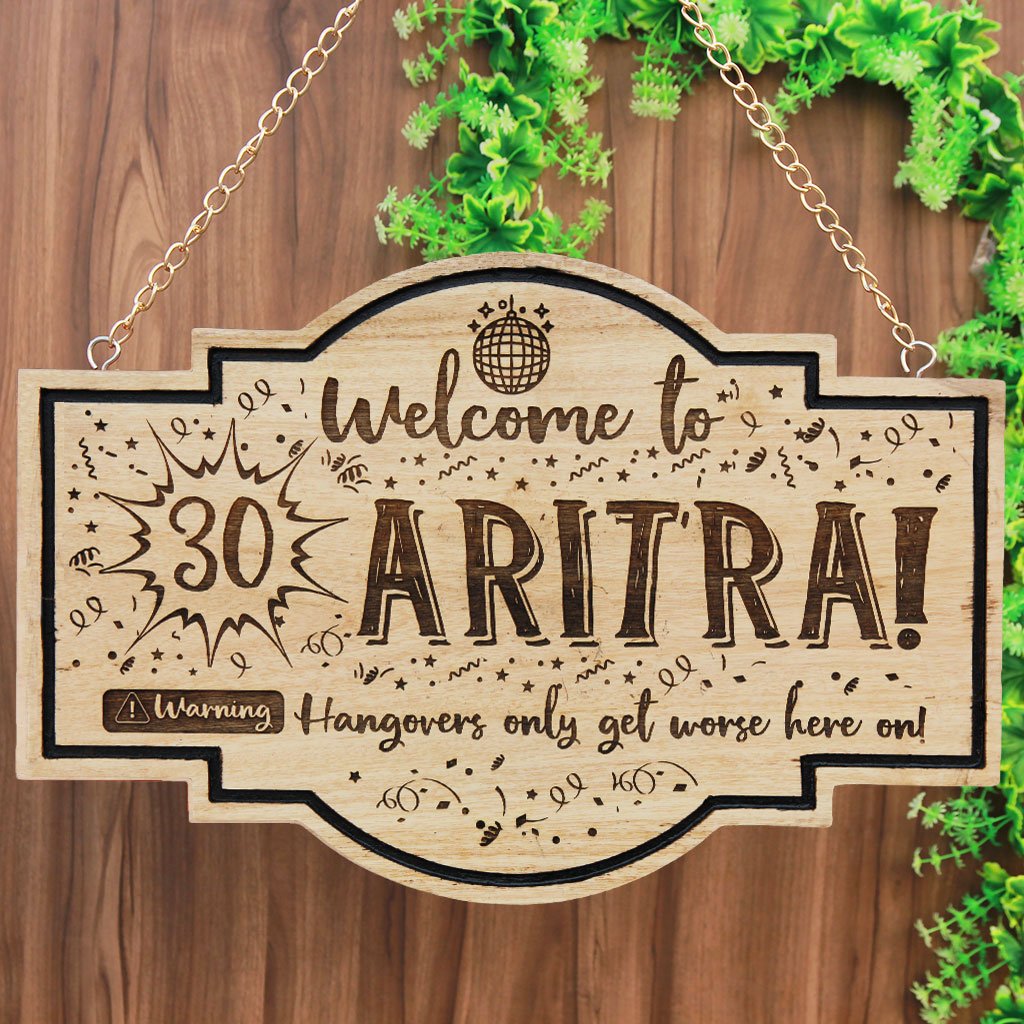 Personalized Hanging Wood Sign For Birthdays - This Birthday Plaque Is Engraved With Funny Birthday Wishes - This Personalized Wooden Plaque Makes A Perfect Birthday Gift For Friends, Family & Loved Ones - This Wood Carved Sign Is Also A Great Party Accessory.
