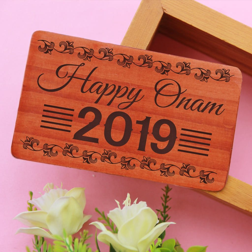 Onam Wishes Engraved On Wooden Greeting Cards. These Personalized Wooden Cards Are Great Onam Gifts. Send Wishes And Onam Greetings With Wooden Cards Online.