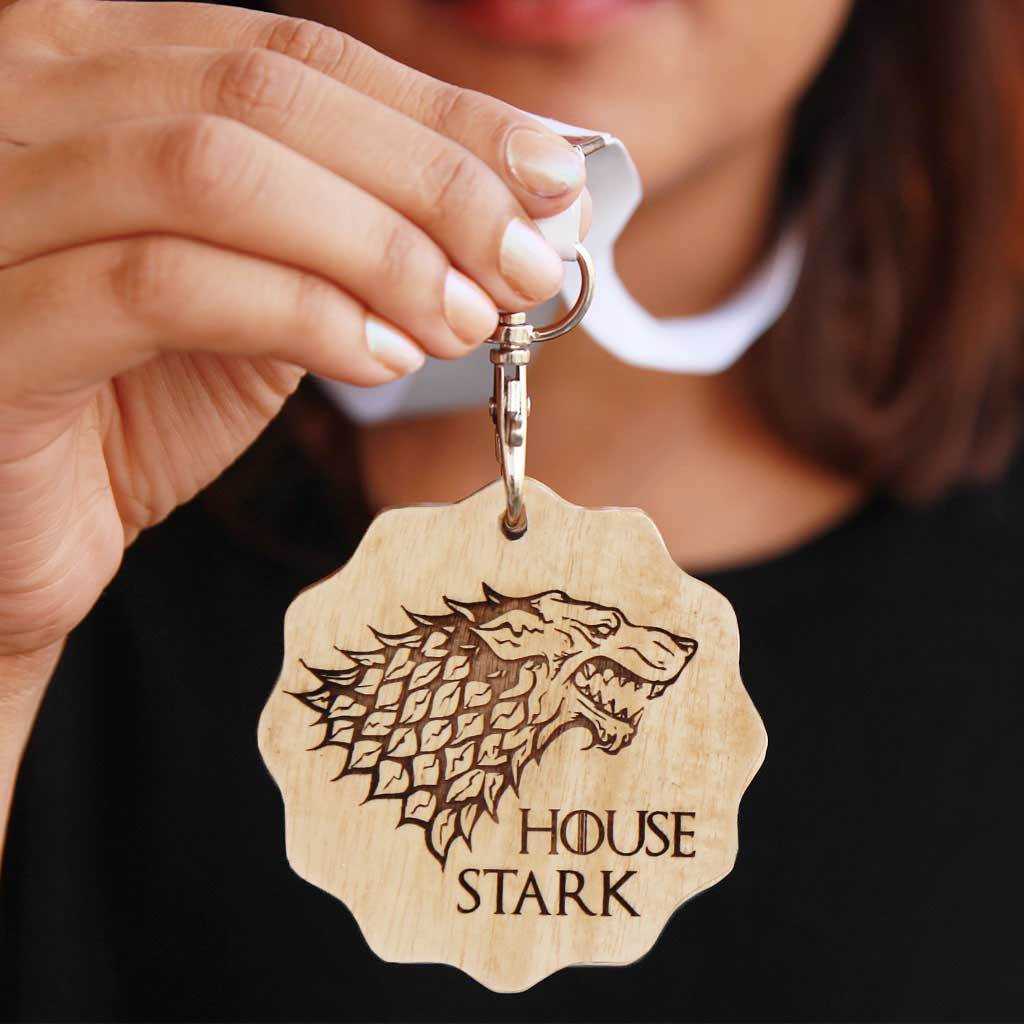 House Stark Engraved Medal. A unique award that makes great gifts for game of thrones fans. Buy House Stark sigil engraved custom medals online from The Woodgeek Store. 