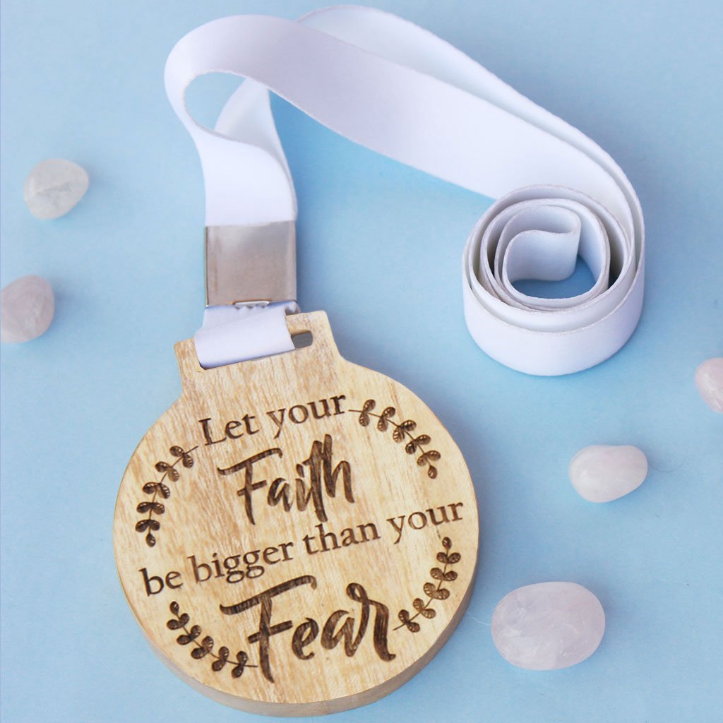 Let Your Faith Be Bigger Than Your Fear Wooden Medal. An Inspirational Gift For Friends and Family. Looking For More Inspirational Gifts? Order Medals Online From Woodgeek Store