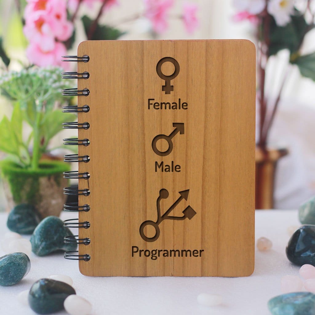 Male Female Programmer Journal - Best Gifts for Geeks & Computer Nerds - Programming Journal for Coders - Woodgeek Store