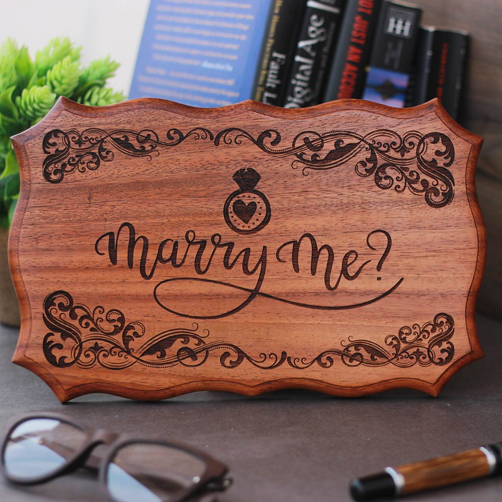 Marry Me Wedding Sign - Will You Marry Me Signs - Wood Carved Signs - Wedding Proposal Ideas with Wooden Signs by Woodgeek Store