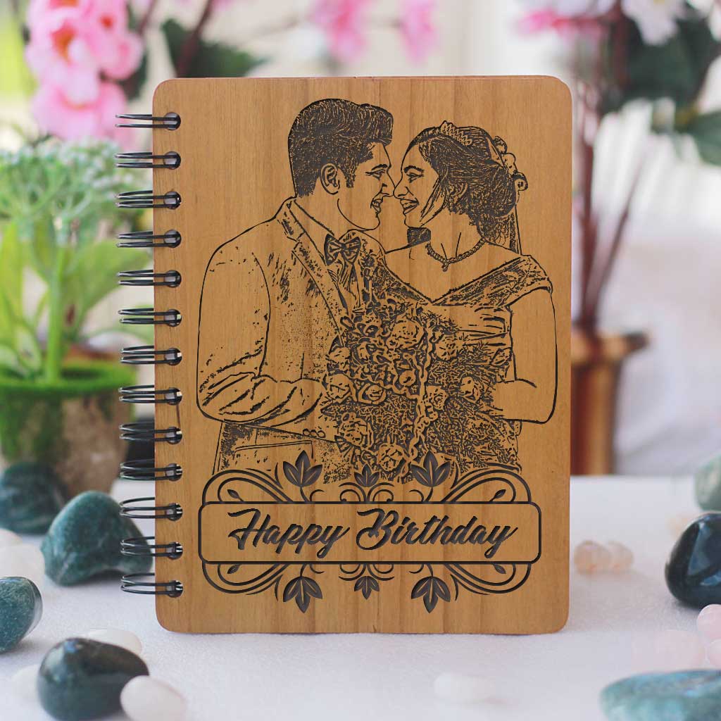 To the handsomest man on earth. The older you get and the greyer your hair is, the hotter you are. Happy Birthday! Personalised Diary With Photo & Birthday Wishes For Husband Engraved On A Wooden Notebook As Birthday Gift.