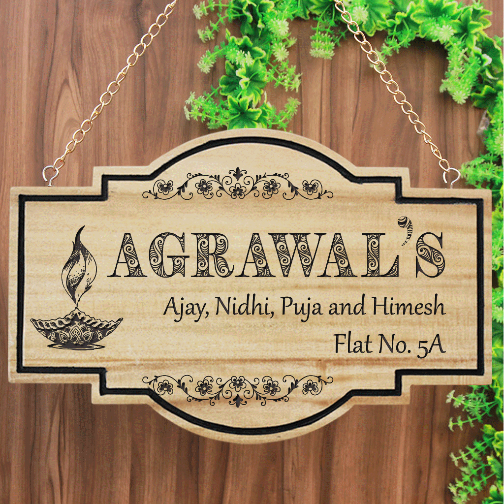 Auspicious Name Boards For House. Name board for home. Swastik Name Plate. Diya Name Plate. Custom Name Plates Make great Diwali gifts, home decor gifts or housewarming gifts.