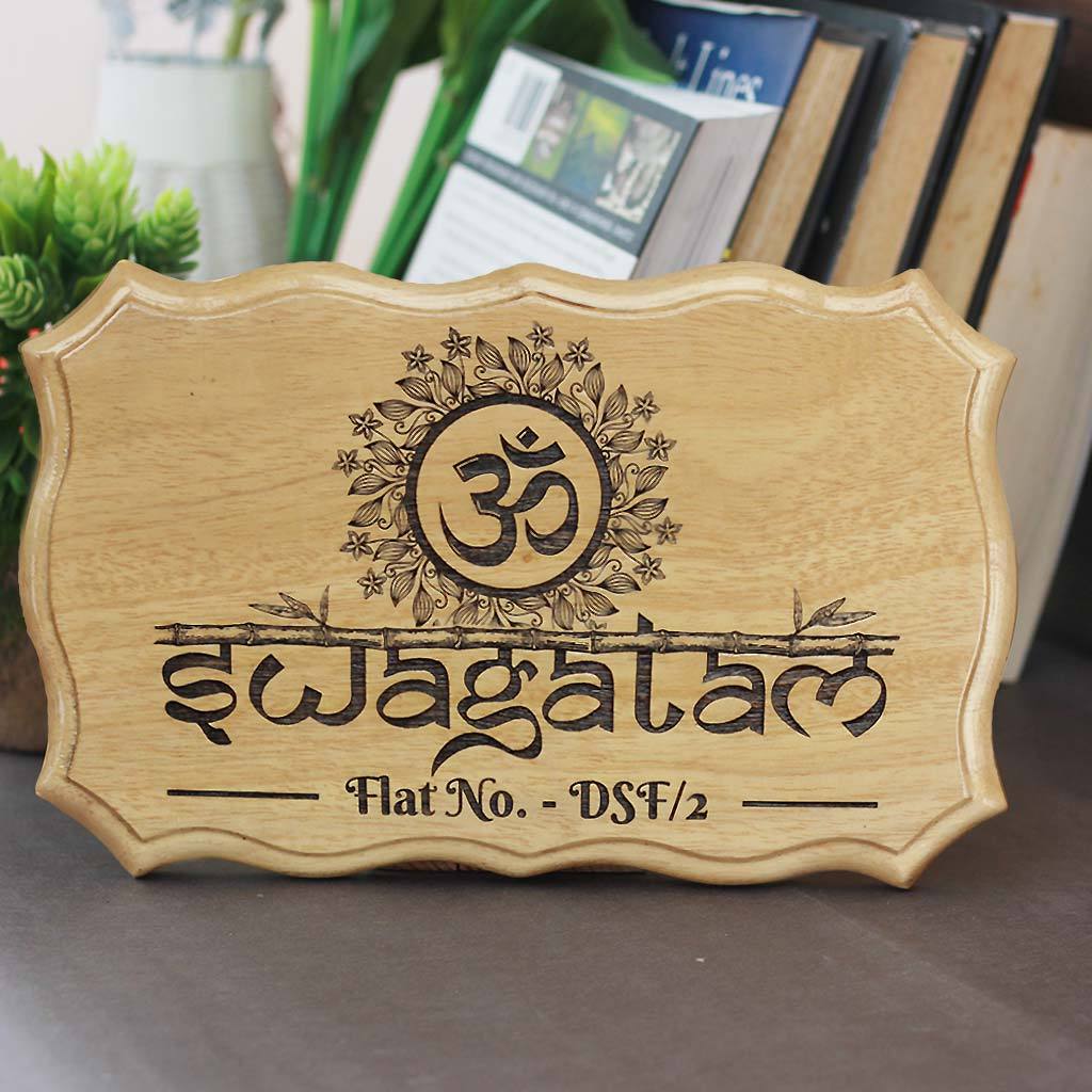 Swagatam - Auspicious Signs for house entrance - Welcome door signs -  wooden welcome signs - Woodgeek Store