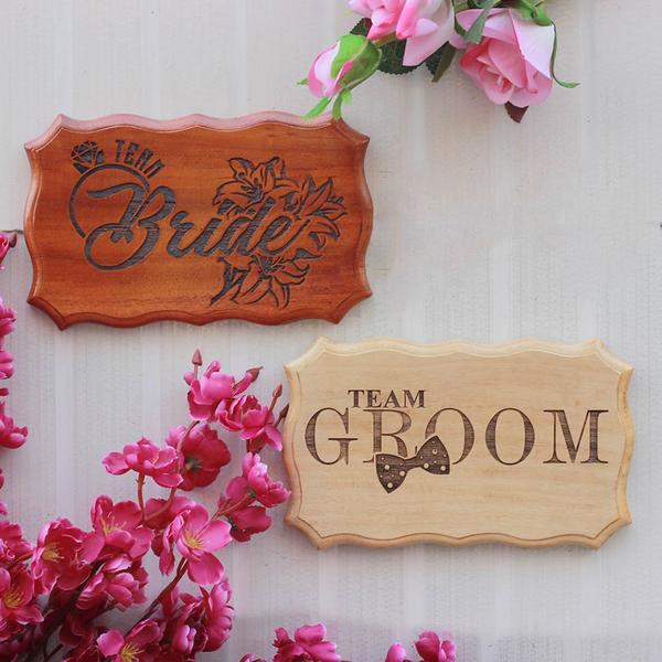Bride & Groom Wooden Wedding Sign - Rustic Wood Signs & Plaques by Woodgeek Store