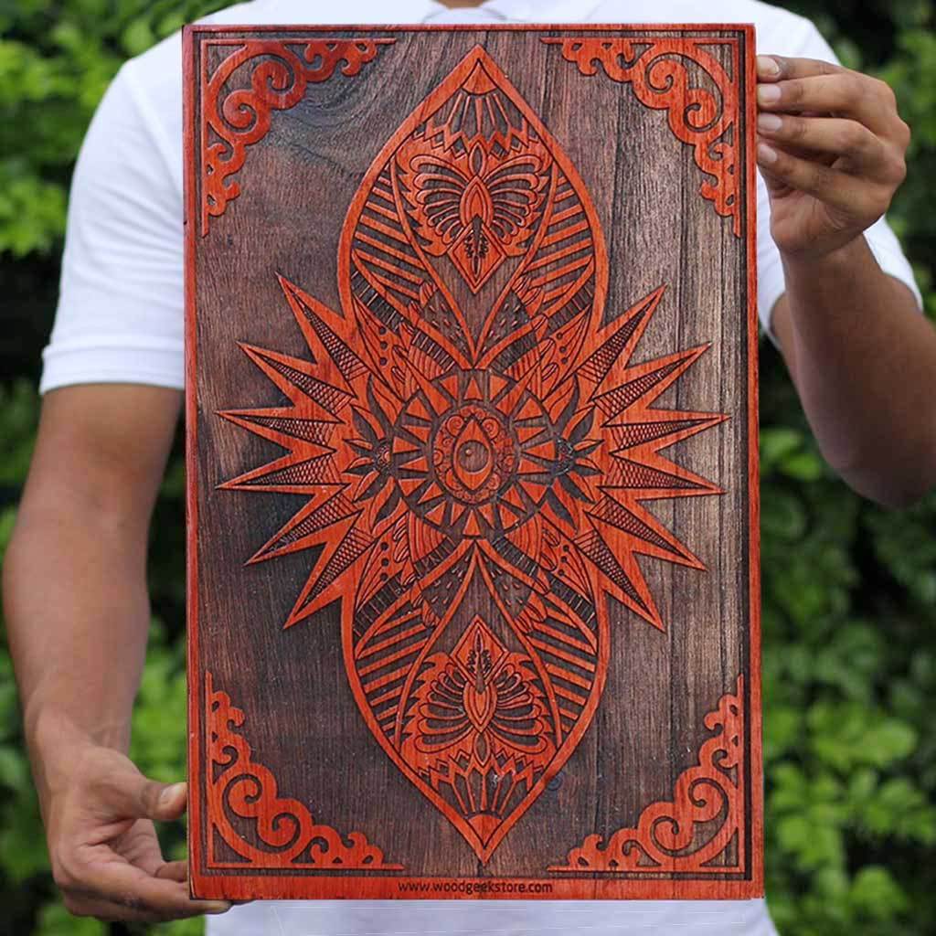 Buy wood wall art online - The Third Eye - Ajna in Hinduism - Wooden wall hanging - Carved wood wall art - Woodgeek Store