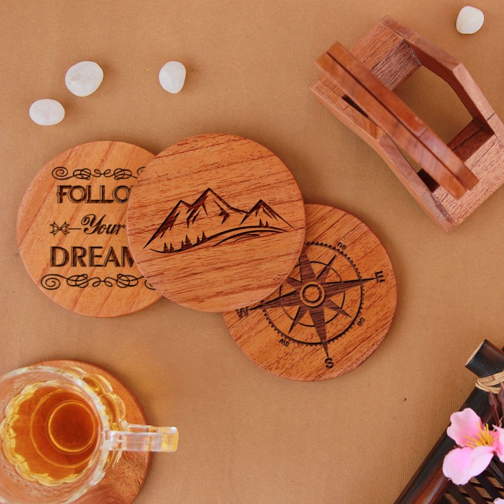 Travel Coasters - Wooden Coaster Set With Holder