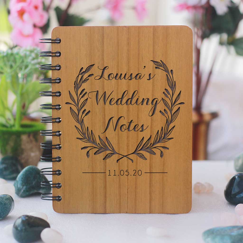 Wedding Notes Wedding Planner Book Engraved With Bride & Groom's Names and Wedding Date. A Personalized Wedding Journal & Notebook To Plan A Wedding. This Wooden Wedding Planner Notebook Is a Great Engagement Gift.