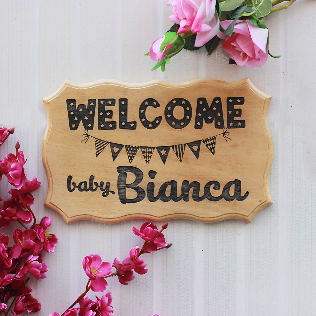 Welcome Baby Wood Sign - Personalized New Baby Sign - Custom wood Wall Signs for Baby Room - Gifts for New Moms - Baby Shower Gifts - Personalized Gifts for Pregnant Parents by Woodgeek Store