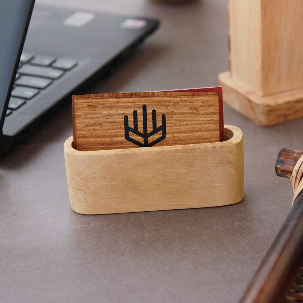 Personalized Wooden Business Card Holder - This Wooden Visiting Card Holder Makes Great Office Desk Decor - These Office Accessories Are Great Gifts For Colleagues And Employees. This Personalized Business Card Holder Can Be Engraved With Name.