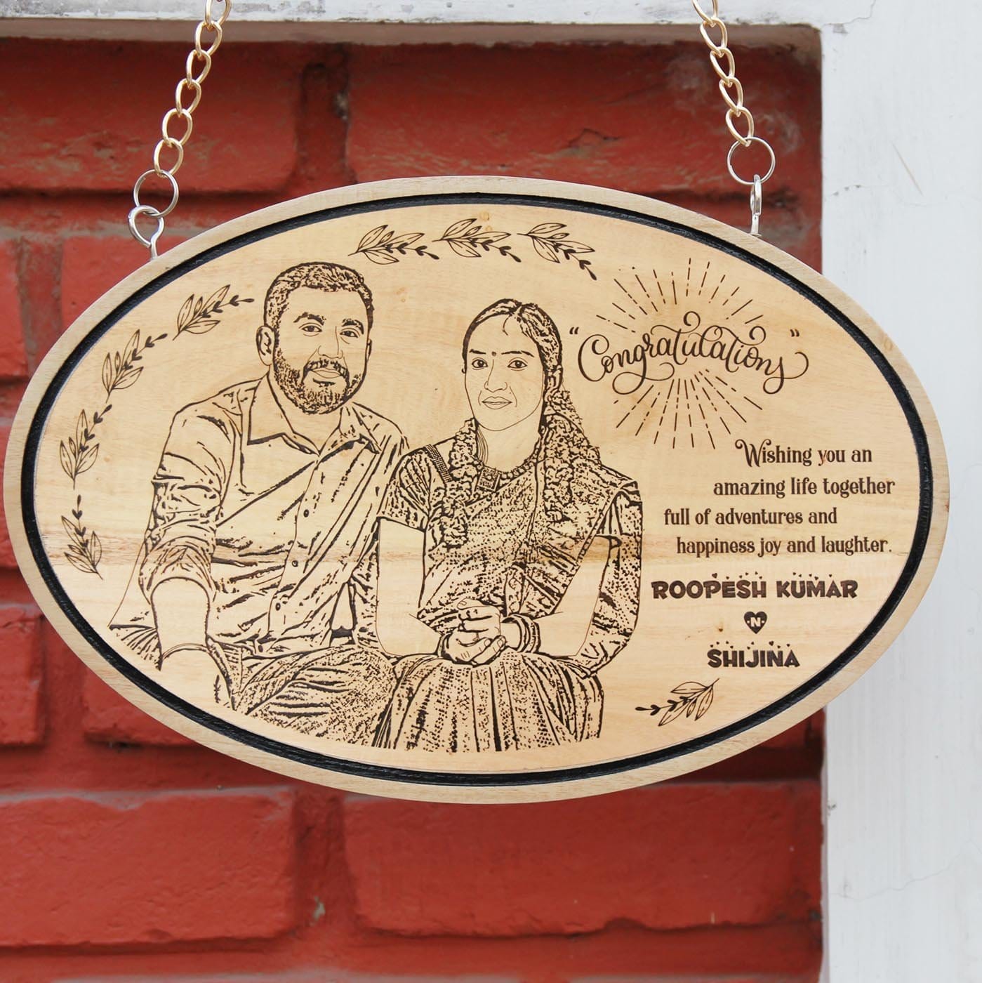 Congratulations! Wishing you an amazing life together, full of adventure, happiness, joy and laughter. This photo plaque makes one of the best wedding gifts. A personalized gift for wedding. Photo on wood. Wood Engraved Photo