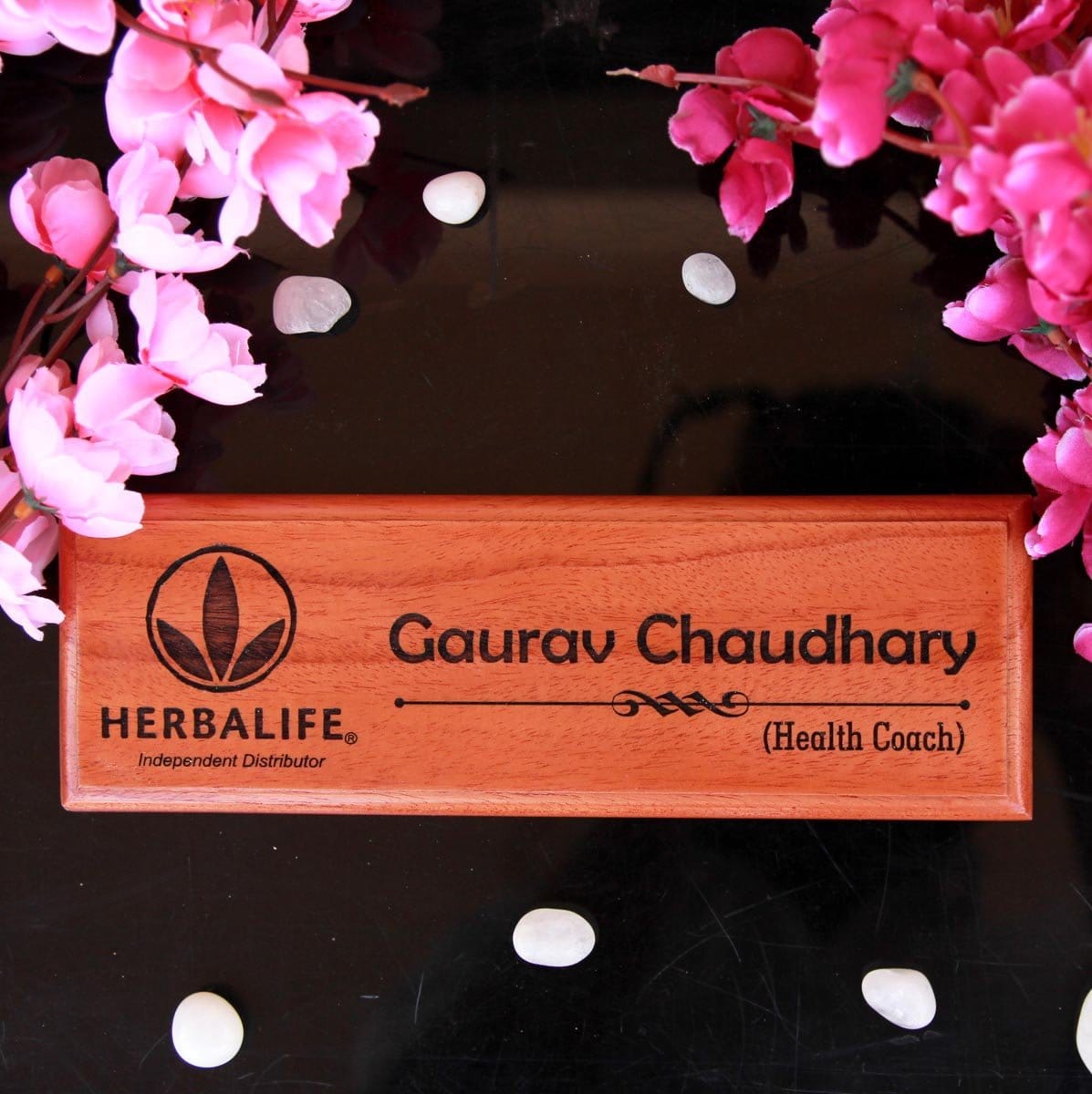 Wooden Name Plate Engraved With Logo & Name. Personalised Office Name Plate As Gift For Brother. This Custom Name Plate Is The Best Rakhi Gift For Brother Or Birthday Gift For Brother.