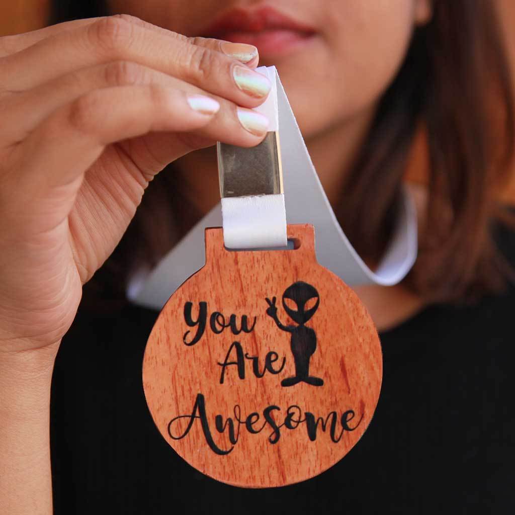 You Are Awesome Wooden Medal With Ribbon - Funny Medal Engraved on Birch Wood or Mahogany Wood - This makes perfect Gifts For Friends and Best Employee Appreciation Gifts