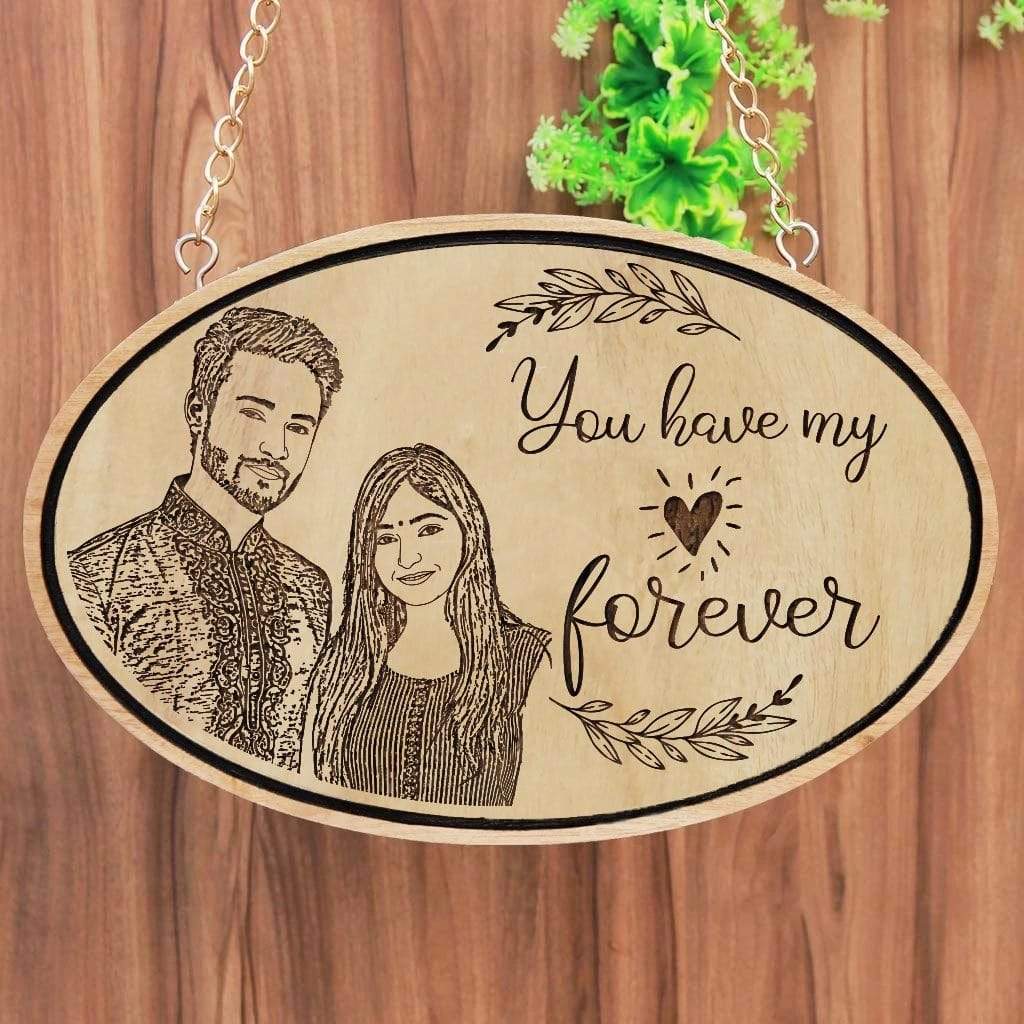You Have My Heart Forever Hanging Sign - Photo On Wood - Wood Engraved Photo - Buy Photo Gifts At Woodgeek Store - Best Anniversary Gifts