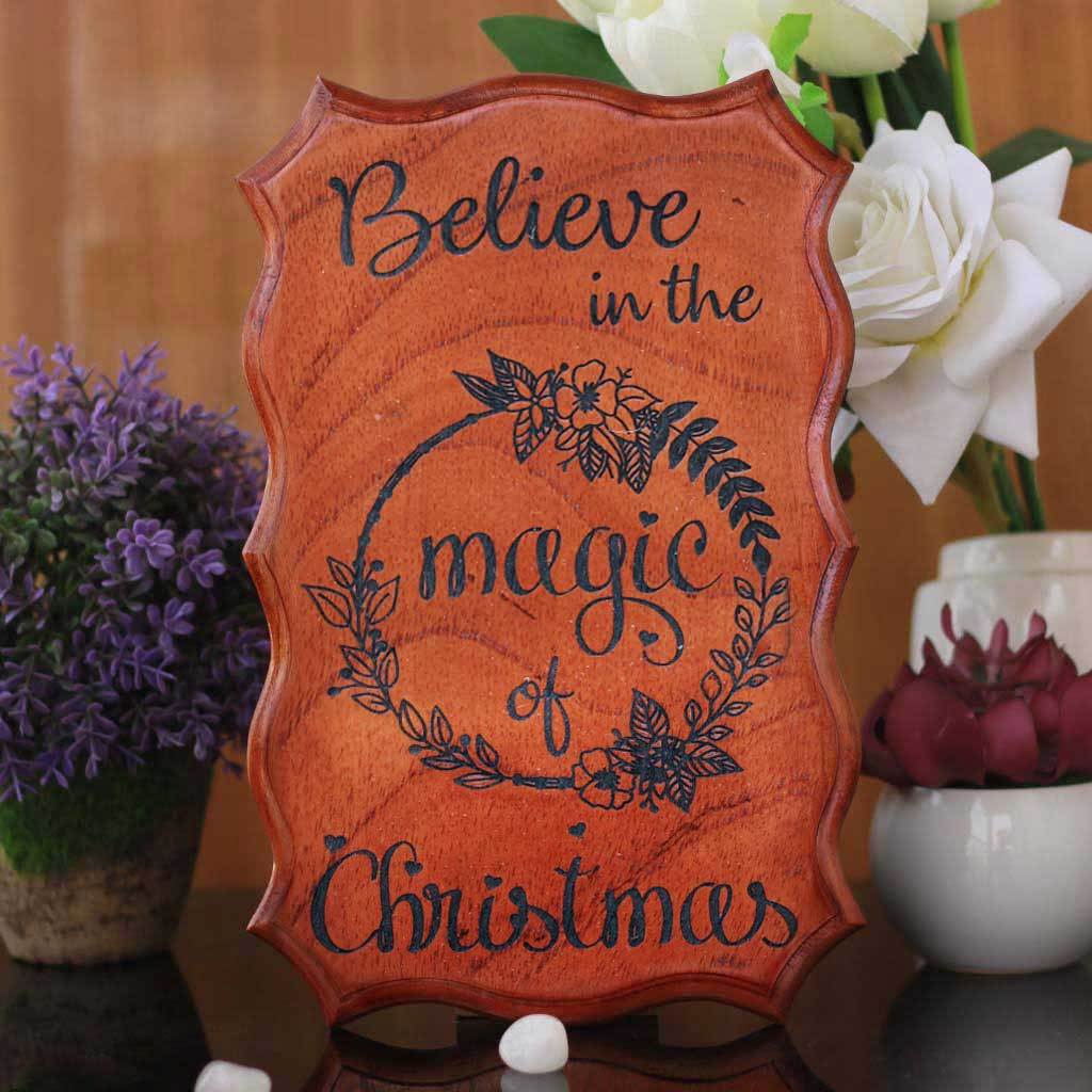 Believe In The Magic Of Christmas Engraved Wood Signs - Best Secret Santa Gifts by Woodgeek Store - Christmas Gifts For Him - Christmas Gifts For Her - Unique Wooden Posters - Wood Shop Online