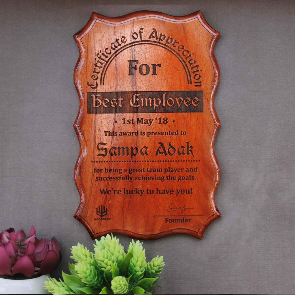 Wooden Certificate of Appreciation for Best Employee