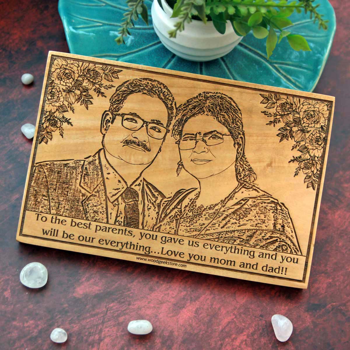 Wood Engraved Photo Poster For Mom & Dad