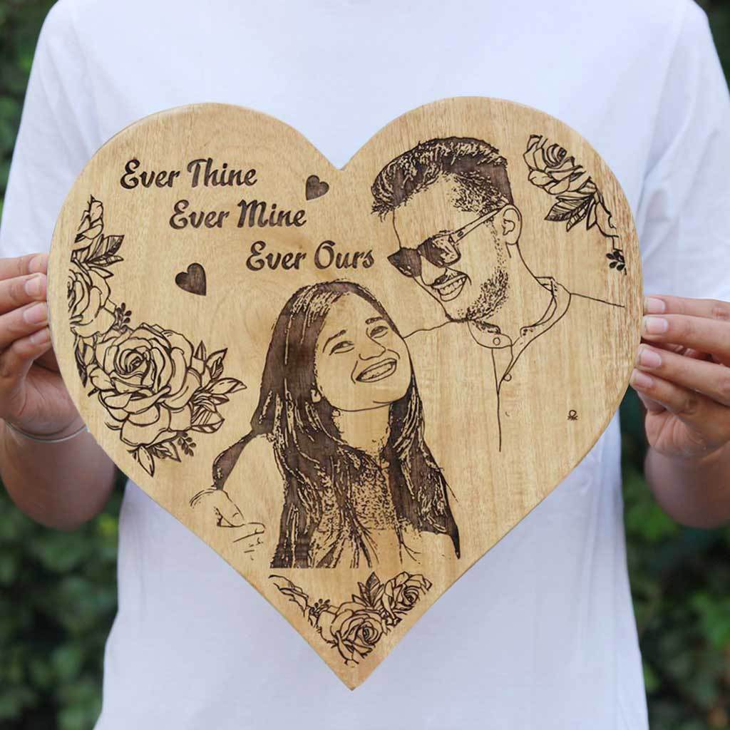 Ever Thine Ever Mine Ever Ours Wooden Poster - Personalized Wooden Photo Frame - Custom Engraved Wooden Plaque in Mahogany - Woodgeek Store