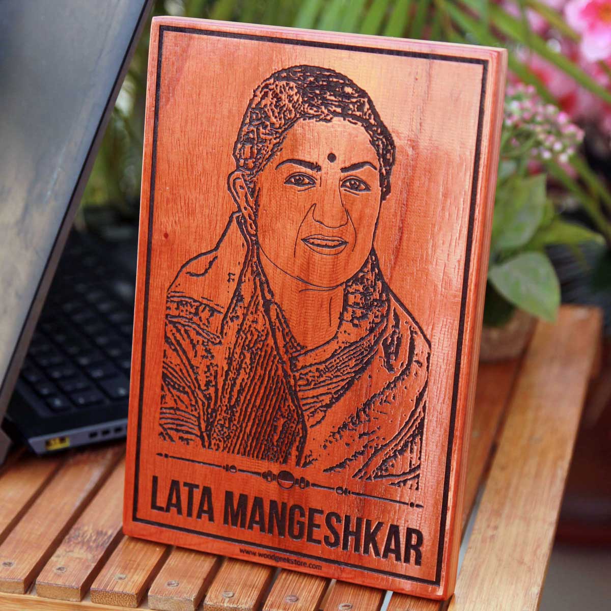 Lata Mangeshkar The Nightingale Of India Engraved Wood Plaque