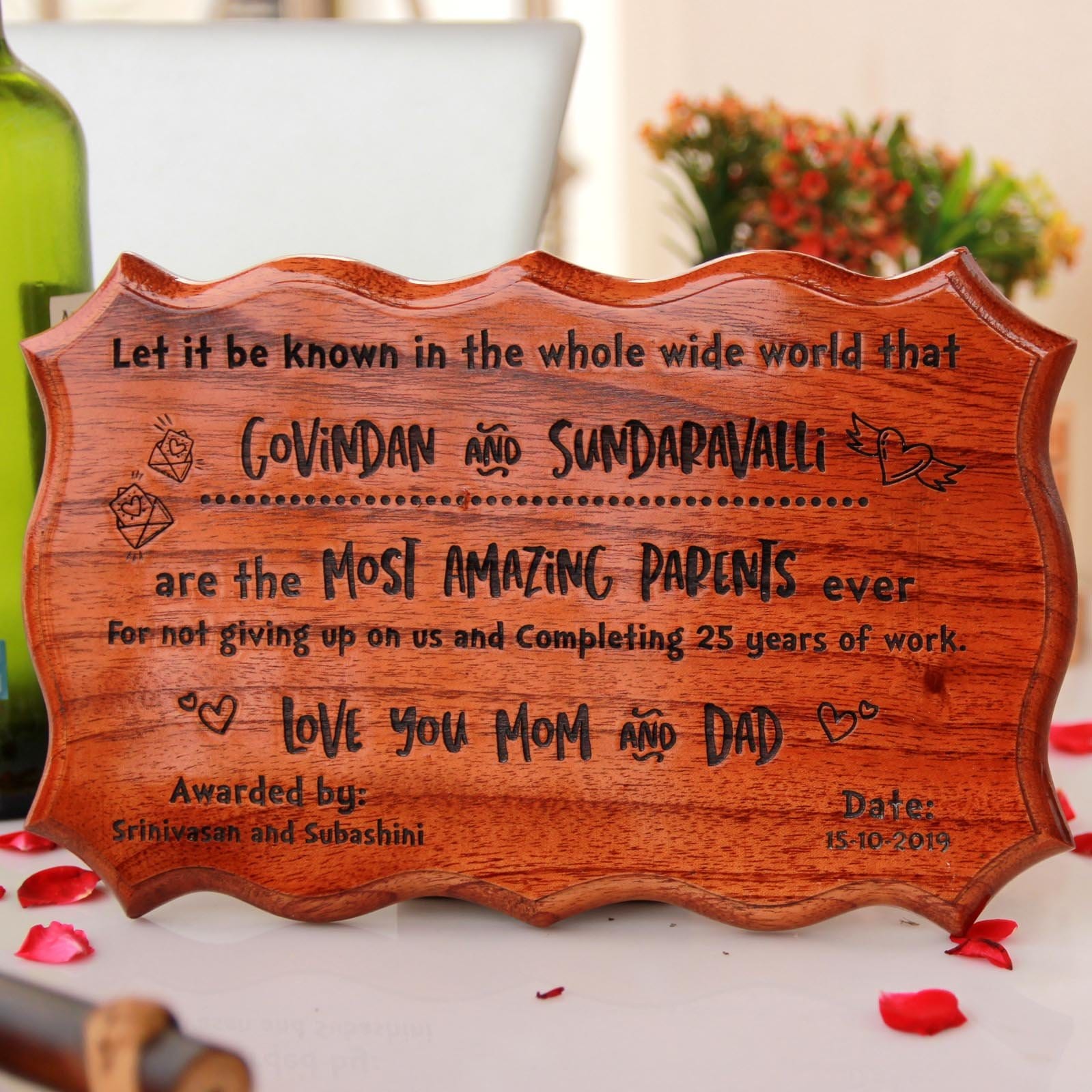 Certificate of Appreciation For The Most Amazing Parents Ever. This Wooden Certificate Makes Great Anniversary Gifts For Parents. This Certificate of Recognition Makes Great Gifts for Mom and Dad.