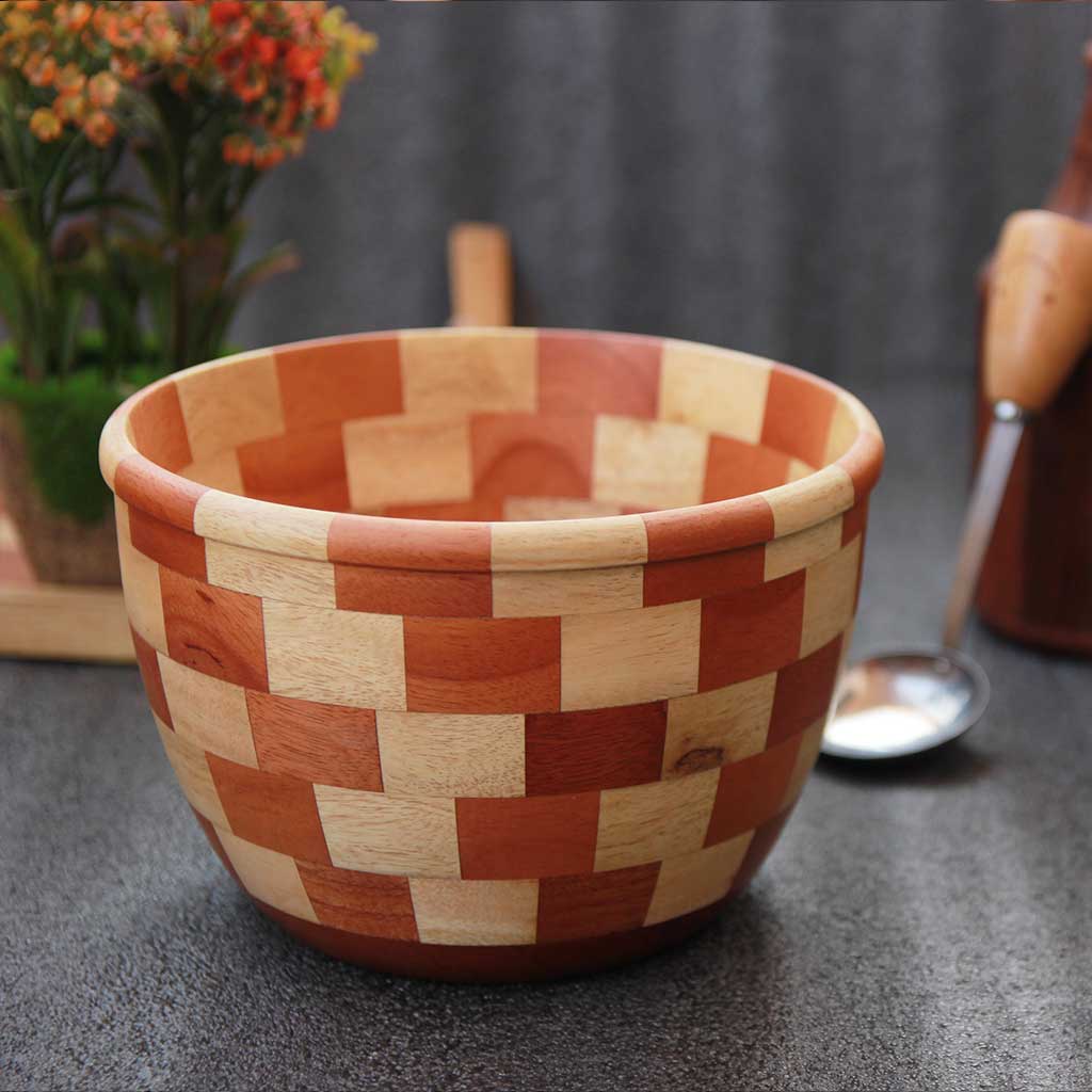 Segmented wood bowl made from 65 wood pieces by woodgeek store 