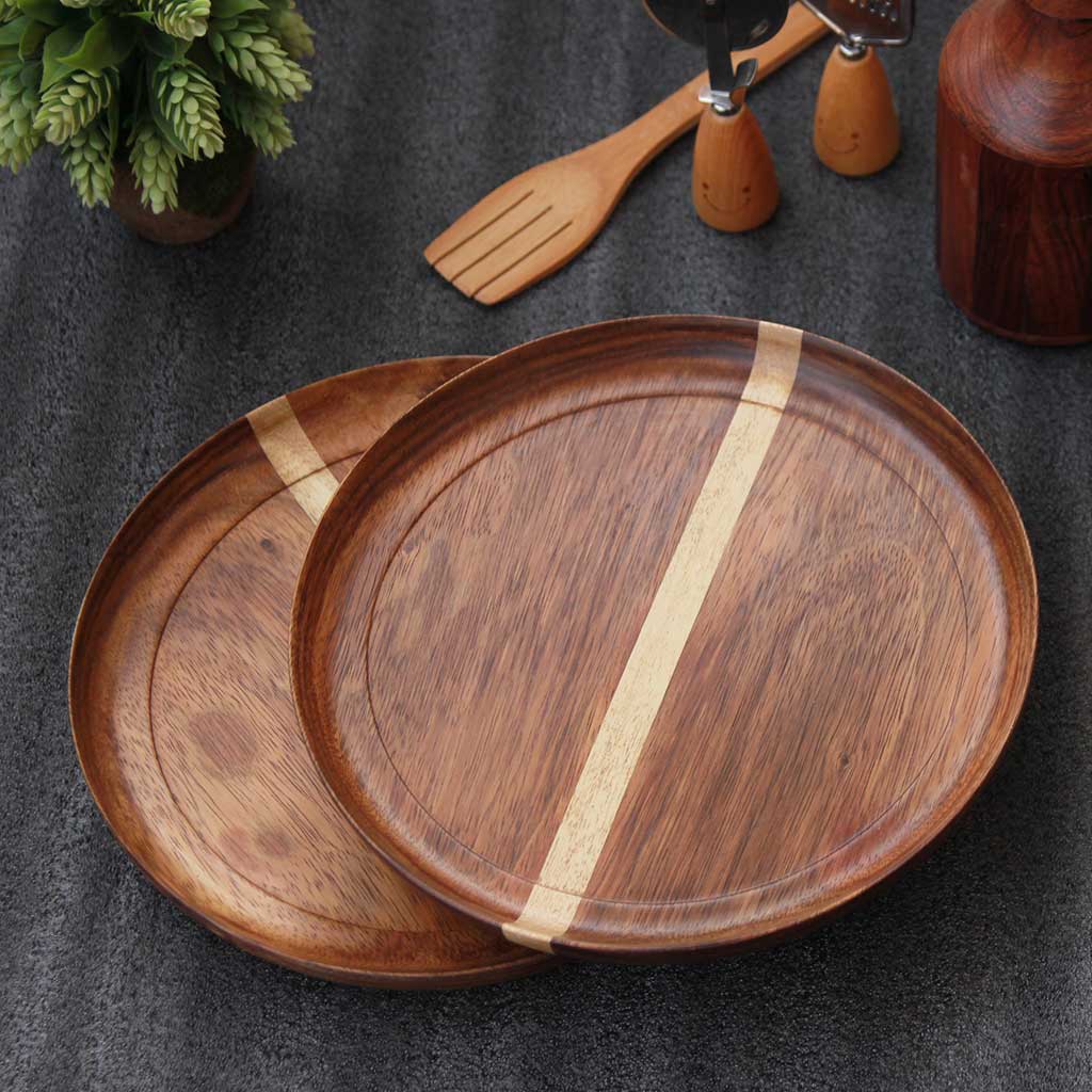 Wooden dinner plates, set of 2, made from balck sirish  by Woodgeek store 