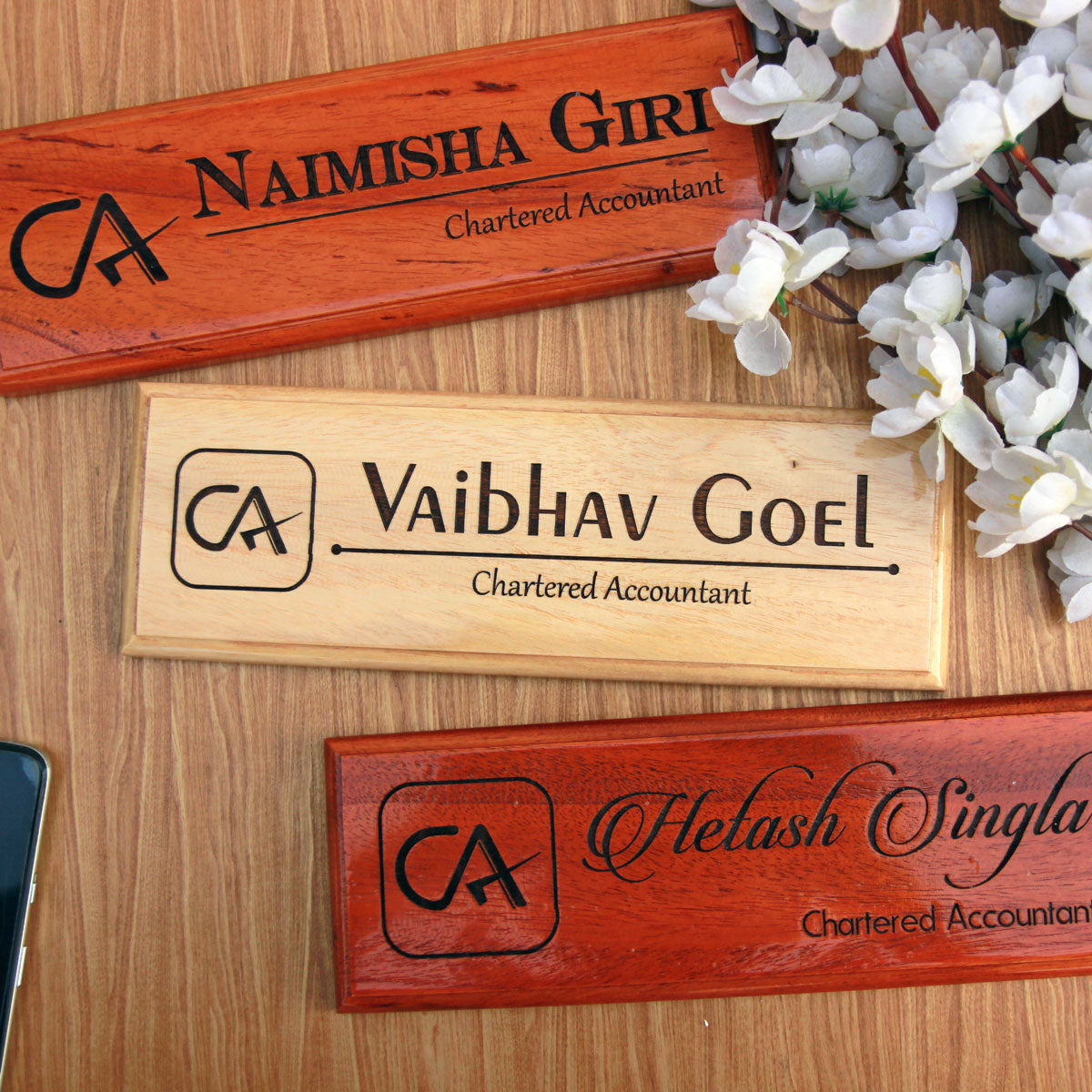 Personalized Wooden Nameplate for Chartered Accountants