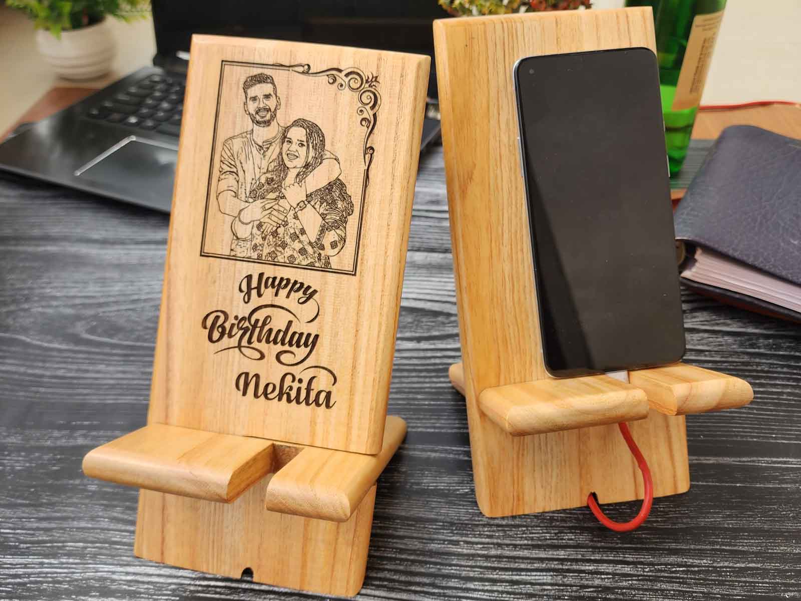 Personalized Wooden Mobile Phone Stand | Engraved Phone Holder