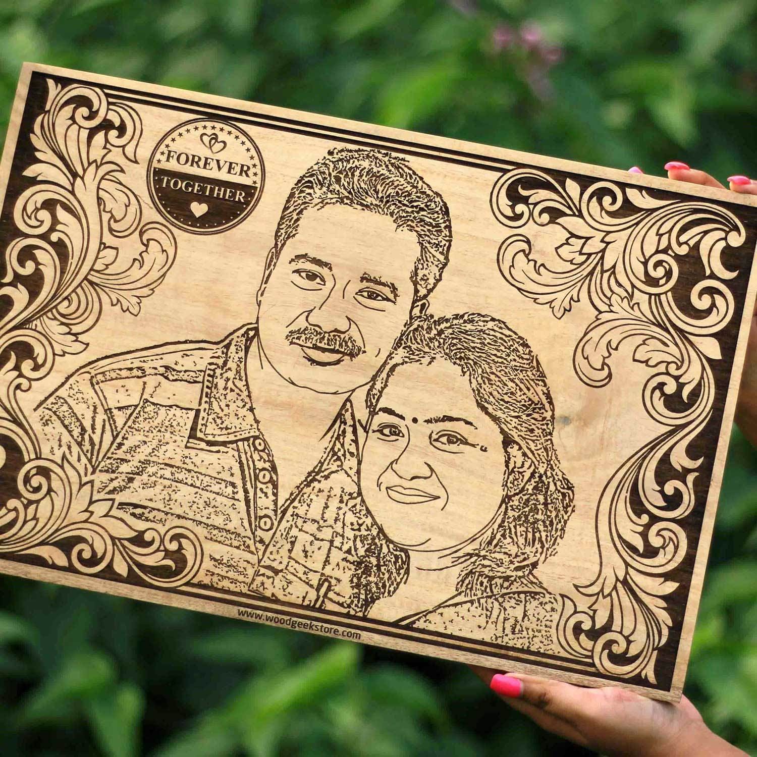 Personalized Wooden Photo Frame Design Couple Sketch For Gift