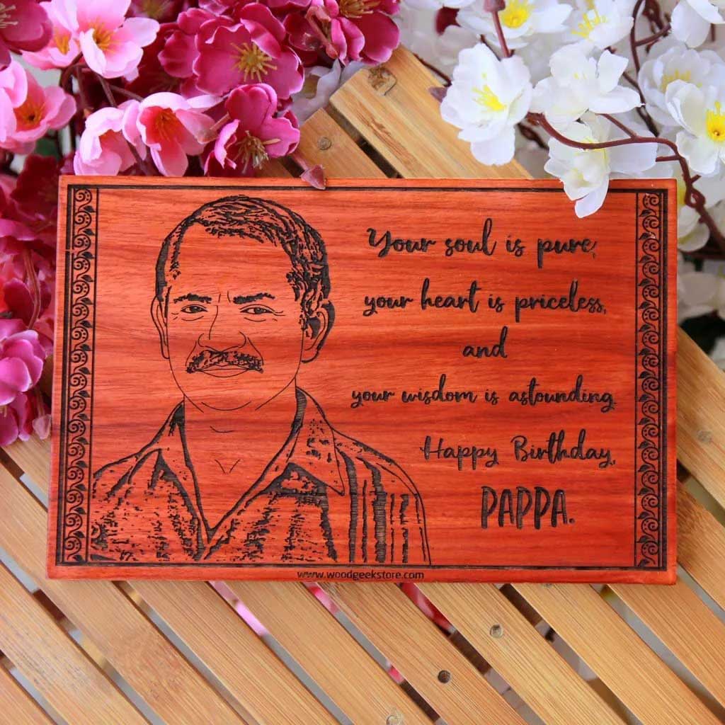 Happy Birthday Pappa Custom Engraved Wooden Frame for Dad