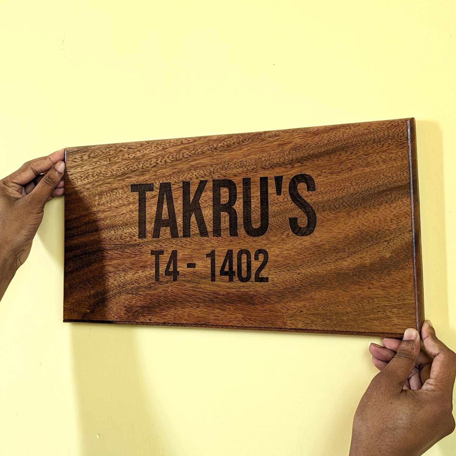 Luxury Black Teak Engraved Wooden House Nameplate Designed for Premium Homes