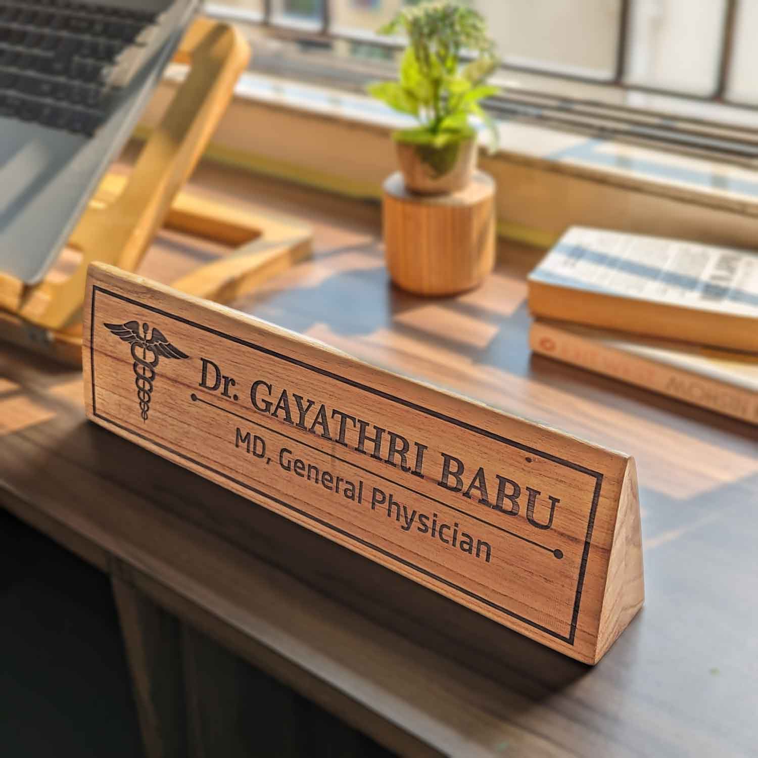 Professional Customized Triangular Desk Nameplate | Engraved with Logo & Designation