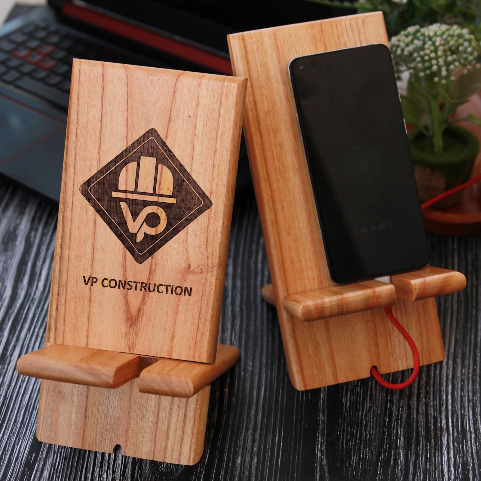 Logo Engraved Wooden Mobile Phone Stand | Personalized Corporate Gift