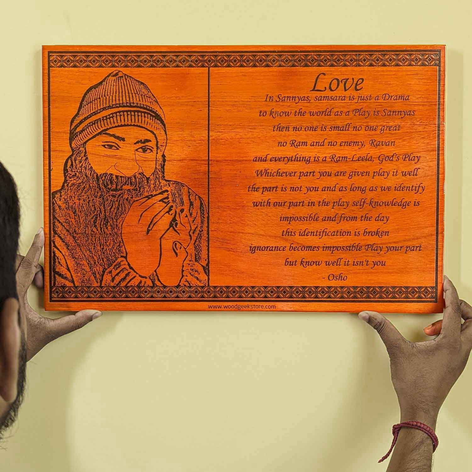 Philosophical Echoes - Engraved Osho Quote Wooden Frame