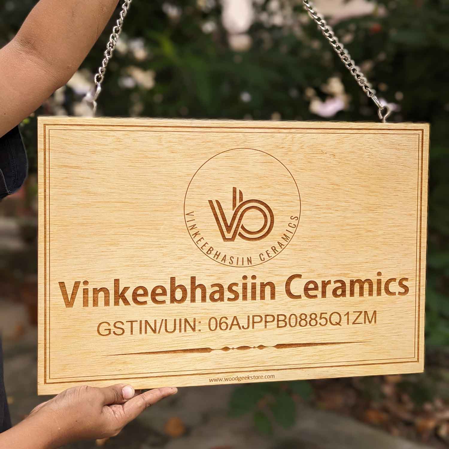 Professional Engraved Wooden GST Nameplate | Custom Company Sign with Logo & Address